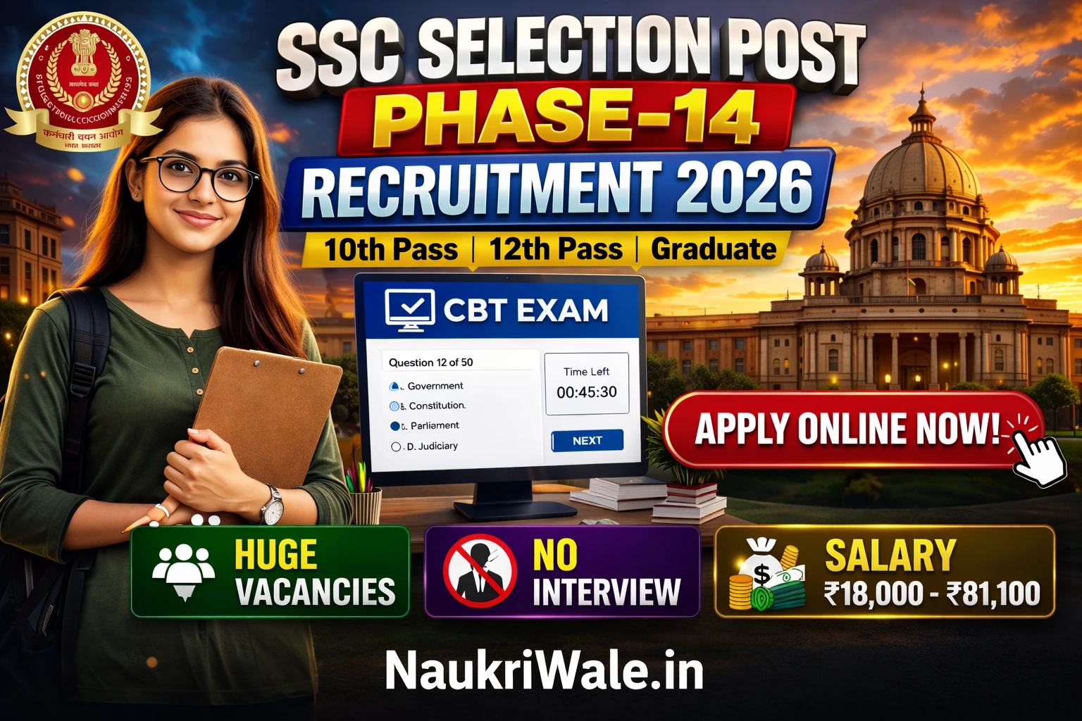 SSC Selection Post Phase-14 recruitment promo Naukriwale.in